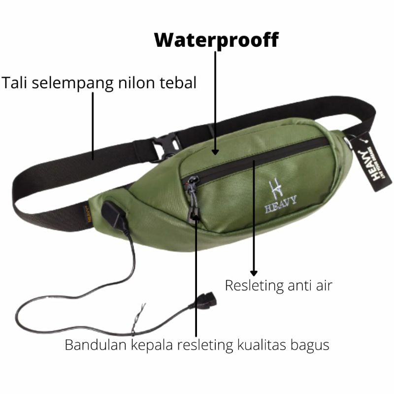 Tas slempang pria tas waistbag pria anti air  waterproof elgano