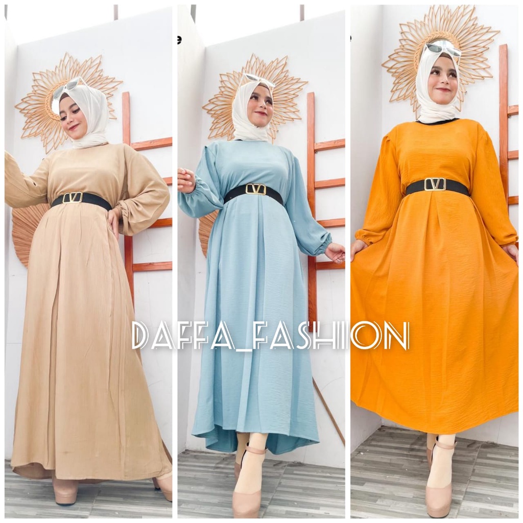Midi Dress Crincle/Baju Remaja Kekinian/Gamis Perempuan Dewasa/Alisya Midi dress