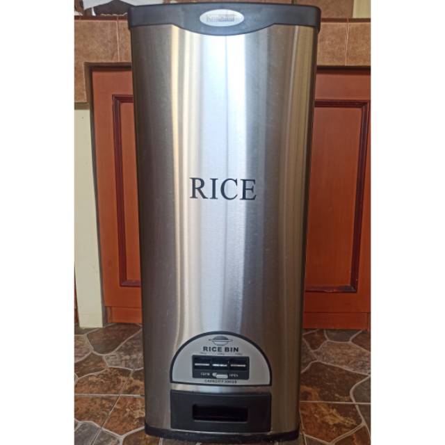 RICE BOX KRISCHEF - TEMPAT BERAS 30KG - DISPENSER BERAS STAINLESS