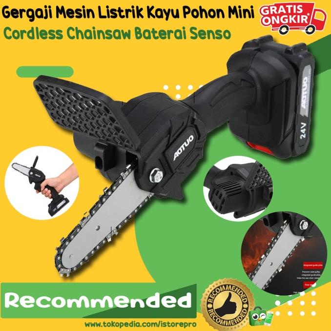 Gergaji Mesin Listrik Kayu Pohon Mini Cordless Chainsaw Baterai Senso