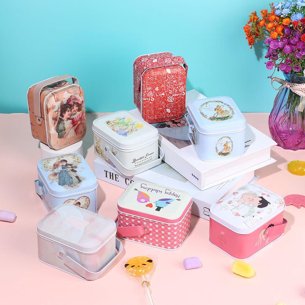 TOP Tinplate Box Gift Cookie Wrapping Dengan Tutup Vintage Hand-held Can