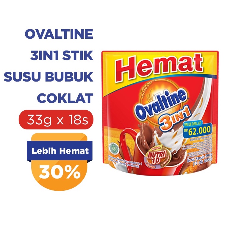 Ovaltine 3in1 Susu Bubuk Coklat Stik 33gx18s