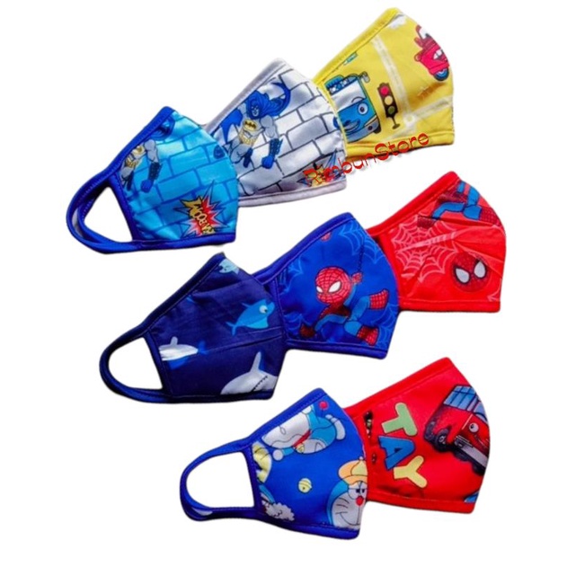 (3pcs) Masker Kain 3 Lapis Anak TK/Paud Masker Anak Cewek dan Cowok usia 3-9tahun Karakter Kartun
