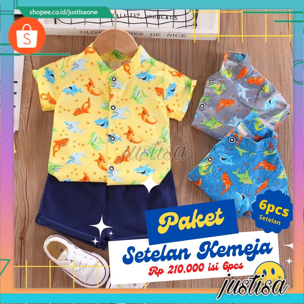 Promo !! Paket usaha baju anak paket setelan kemeja 6pcs / Setelan kemeja anak laki-laki 1-3 tahun