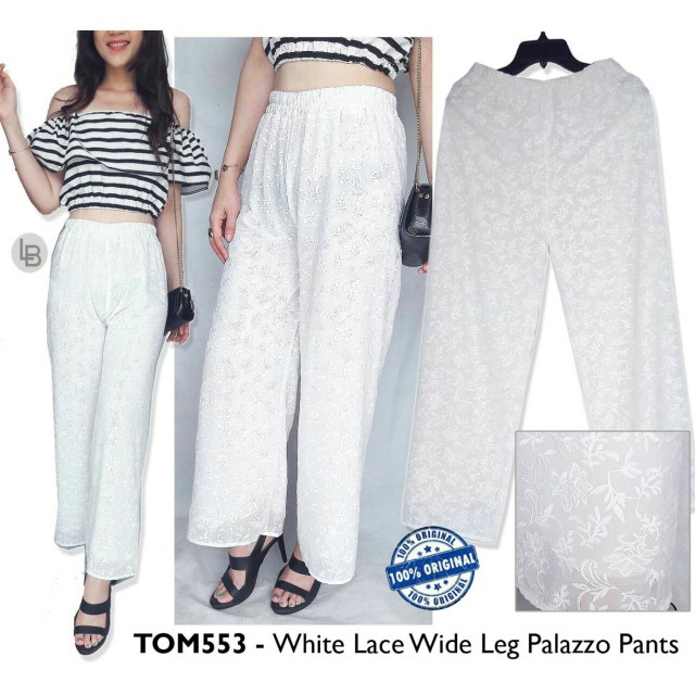 celana panjang casual putih lace wide leg tom tailor branded murah