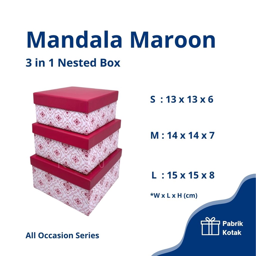 

Kotak Kado - Kotak Hampers - 3 in 1 Nested Box - "Mandala Maroon" (New All Occasions)