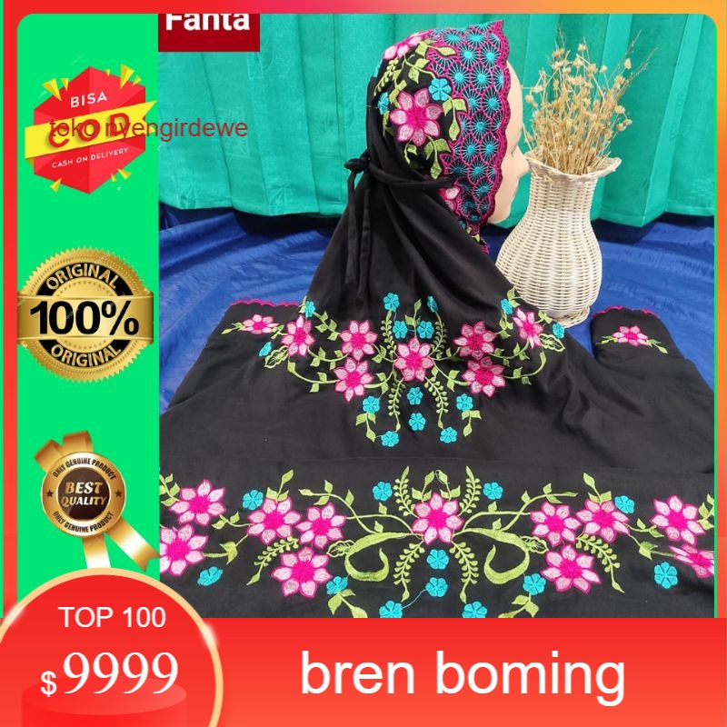 Mukena Dewasa Terusan Bordir Mukenah Terusan Dewasa Polino Warna Kain Hitam Adem Bordir Bunga Cantik