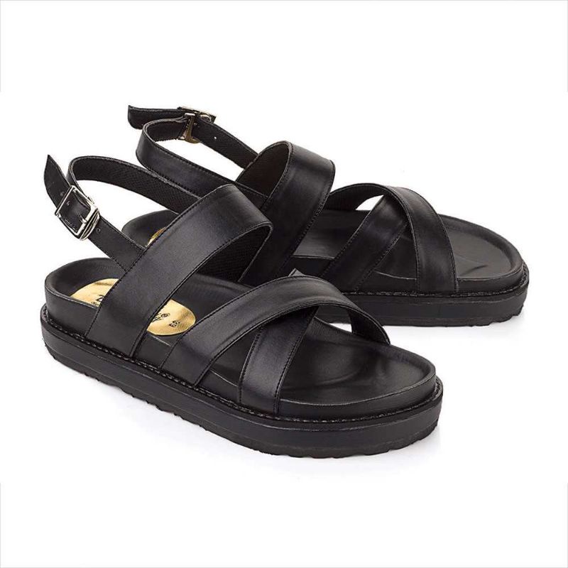 Bos - Sandal Wedges Tali Wanita Sendal Casual Putih Hitam Original Premium Distro