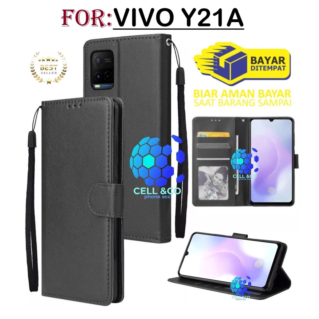 NEW VIVO Y21A CASE FLIP LEATHER WALLET PREMIUM FLIP CASE BUKA TUTUP KESING HP CASING FLIP CASE WALLET VIVO Y21A