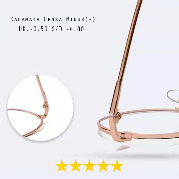 Kacamata Minus Antiradiasi Uk. -0.50 sd -4.00 Oval Warna Gold Elegan Kaca Mata Rabun Jauh Blueray Korea Style Unisex NOCASE