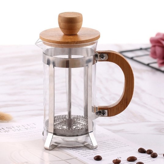 French Press Kopi 350 ml Wood Handle Alat Penyaring Kopi Teh dan Susu