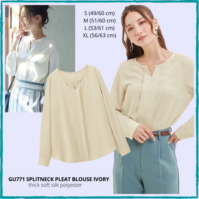 Blouse Wanita Murah GU by Uniqlo 771 Splitneck Pleat Ivory