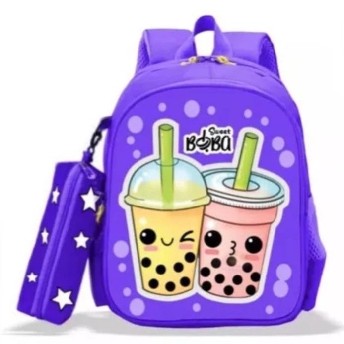 Tas Ransel Boba 2in1 Tas Sekolah Anak Gadis TK SD PAUD Tas Sekolah Perempuan Motif Boneka Boba Terba