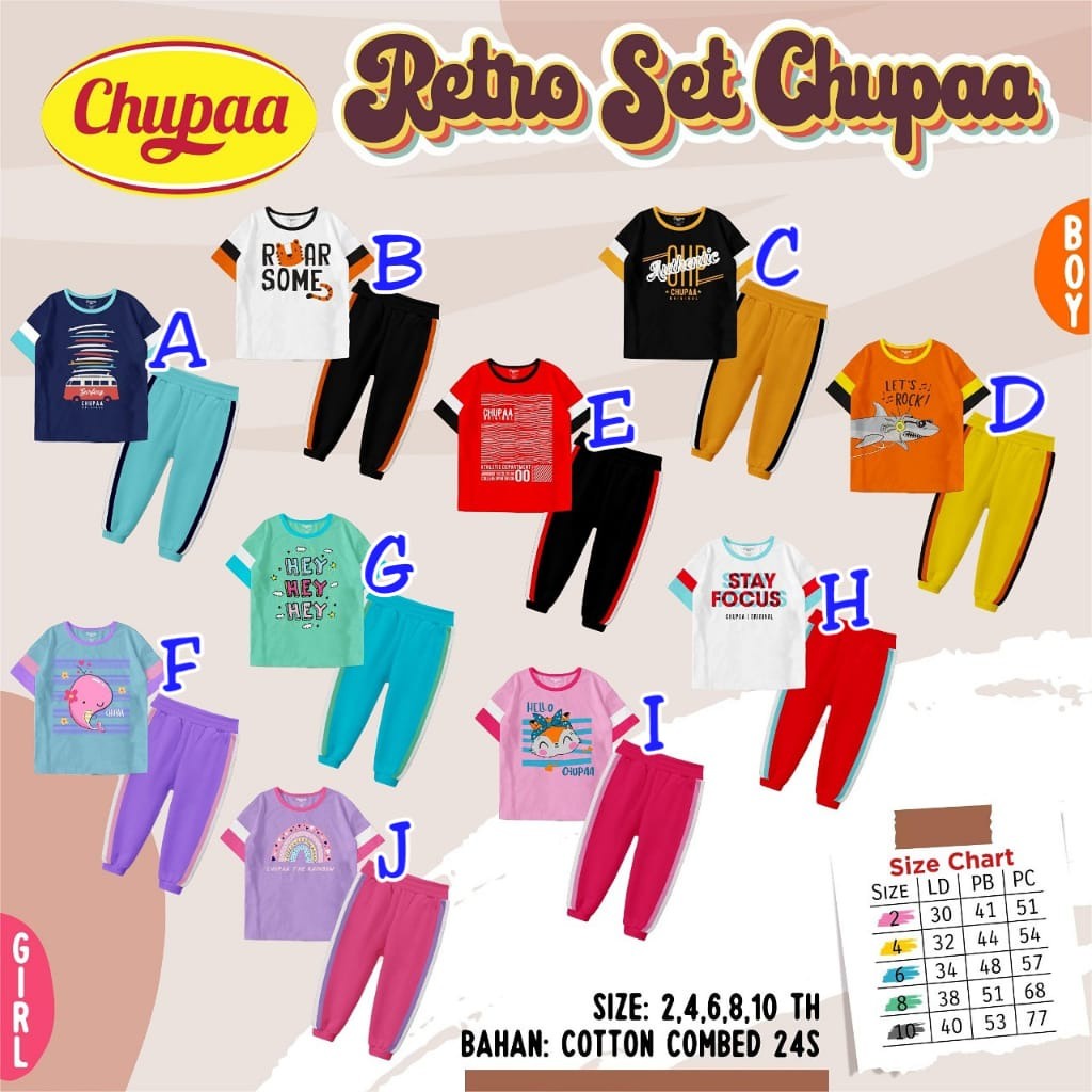 SETELAN ANAK UNISEX RETRO USIA 2-10 TAHUN