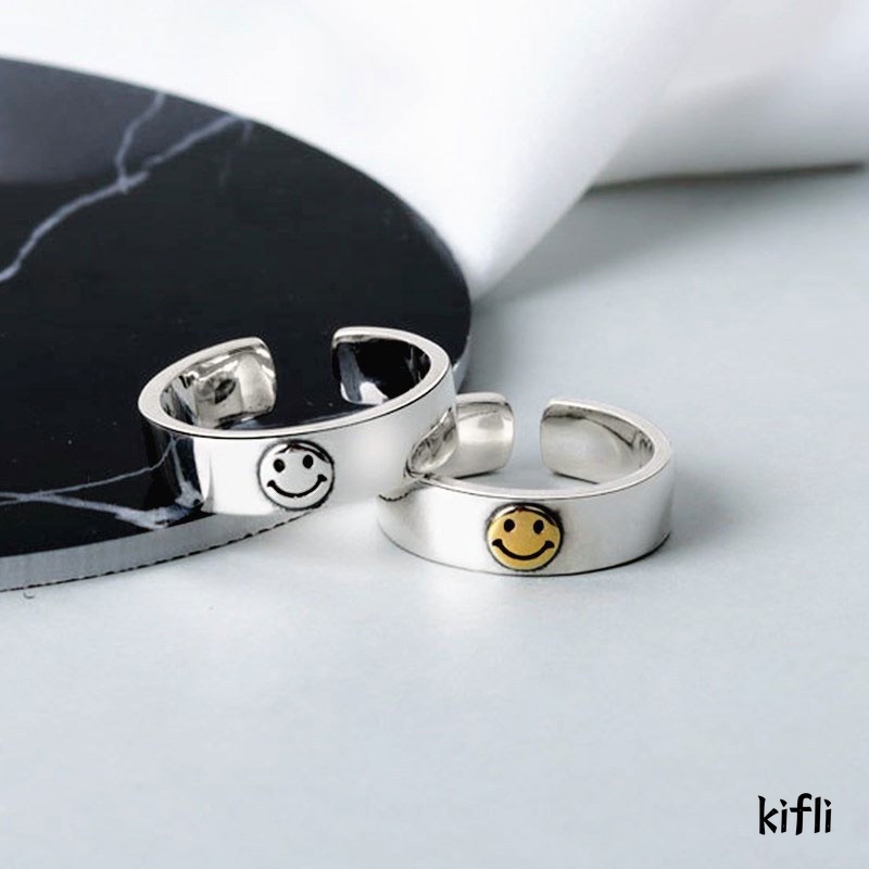 Cincin Couple Bentuk,Pentagram Tersenyum,Warna Cincin Pria Emas Gaya Retro,Untuk Koleksi