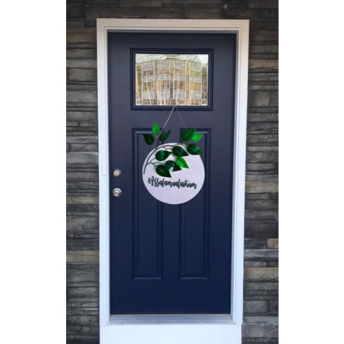 HIASAN DINDING BULAT ASSALAMUALAIKUM FREE DAUN - GANTUNGAN DEPAN PINTU KAYU MURAH