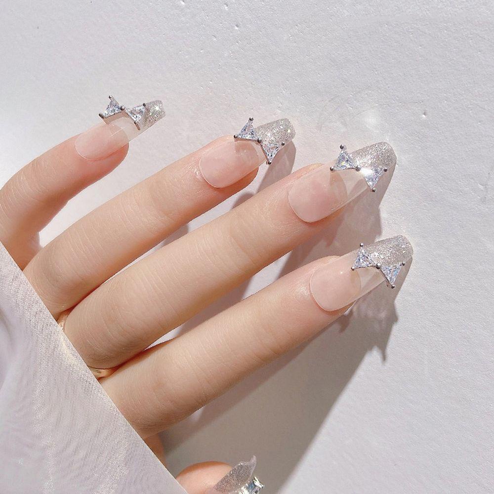 AUGUSTINA Agustin 3D Dekorasi Nail Art Emas Zirkon Wanita Segitiga Ikatan Simpul Hiasan Kuku Flash Alloy Nail Art Berlian Imitasi