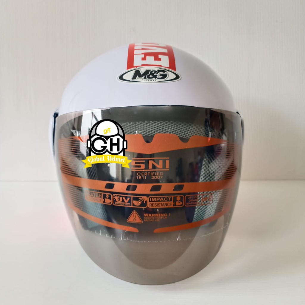 HELM EVOLUTION PARIS WHITE RED HALF FACE MURAH MODEL GM EVO