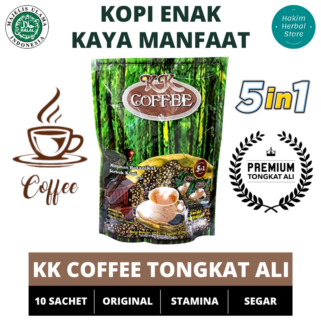 

Kopi Tongkat Ali 5 in 1 | KK Coffee 5 in 1 | Extra Gingseng Habbatussauda & Botonikal - Meningkatkan Stamina - Kemasan Sachet | Original Halal BPOM