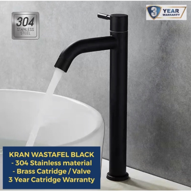 SP 1732 Kran Wastafel Bambu Stainless Hitam - Kran Washtafel Mangkok Black