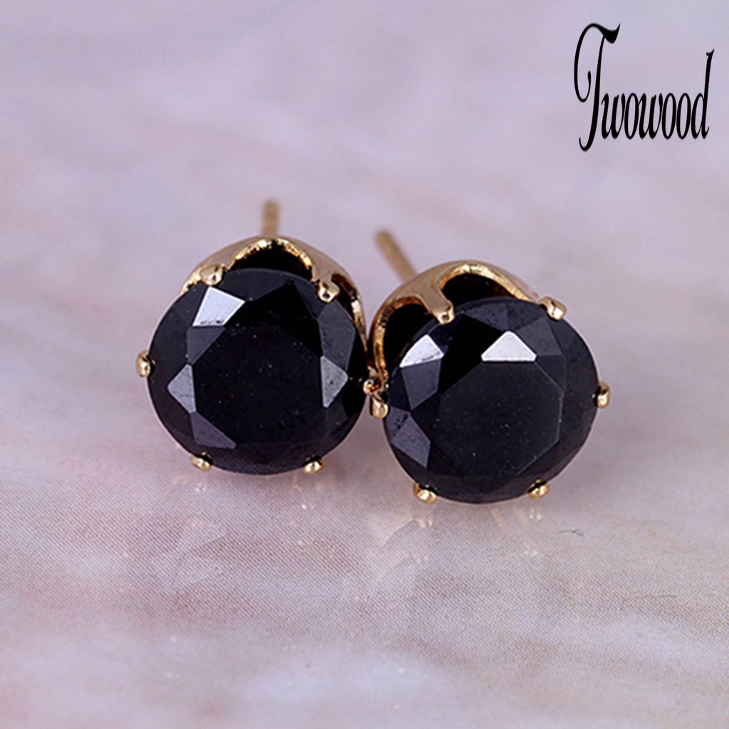 Anting Stud Cubic Zirconia Bentuk Bulat Gaya Elegan Untuk Kencan