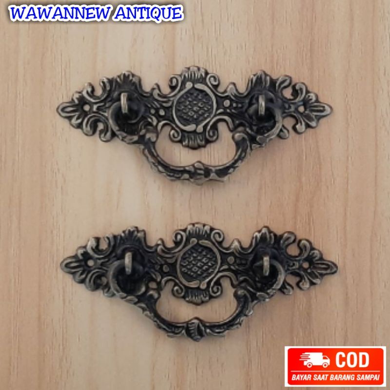 Handle / Tarikan Laci Lemari Gagang Pintu Rumah Kuningan Antik 11.5cm