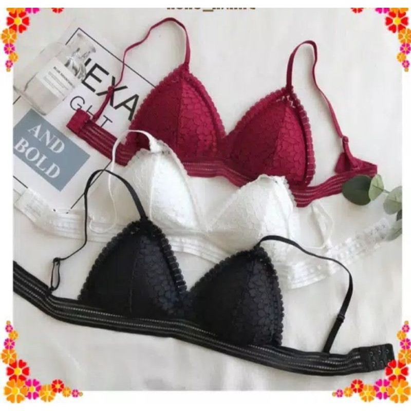 Fashion Bra Wanita Bra Sexy Model Tanpa Kawat Motif Bunga High