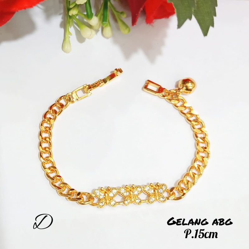 Gelang Rantai plat permata abg zircon logam emas Korea anti karat