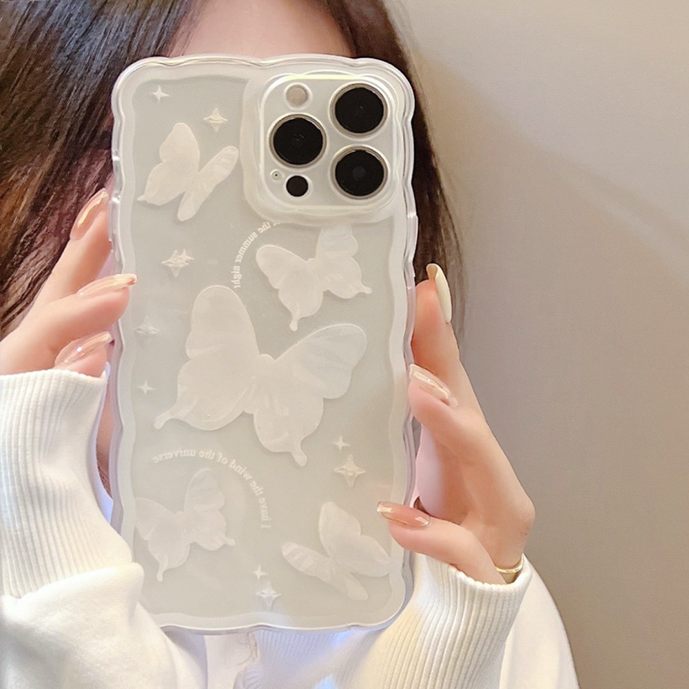 Soft Case Pelindung Lensa Kamera Shockproof Motif Butterfly &amp; Cloud Untuk iPhone 13 Pro Max 11 12 Pro X XS Max 7 8 Plus SE 2020