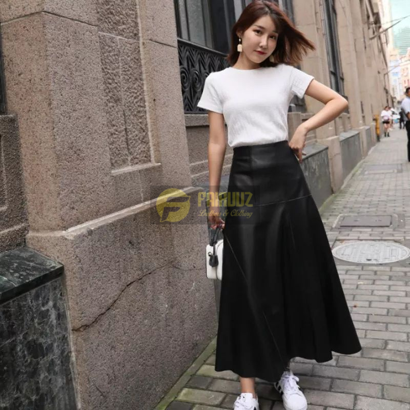 Rok Kulit Wanita Rok Maxi Kasual Rok Span Kulit Panjang Sepergelangan Kaki Model Rok Kasual Maxi Hig