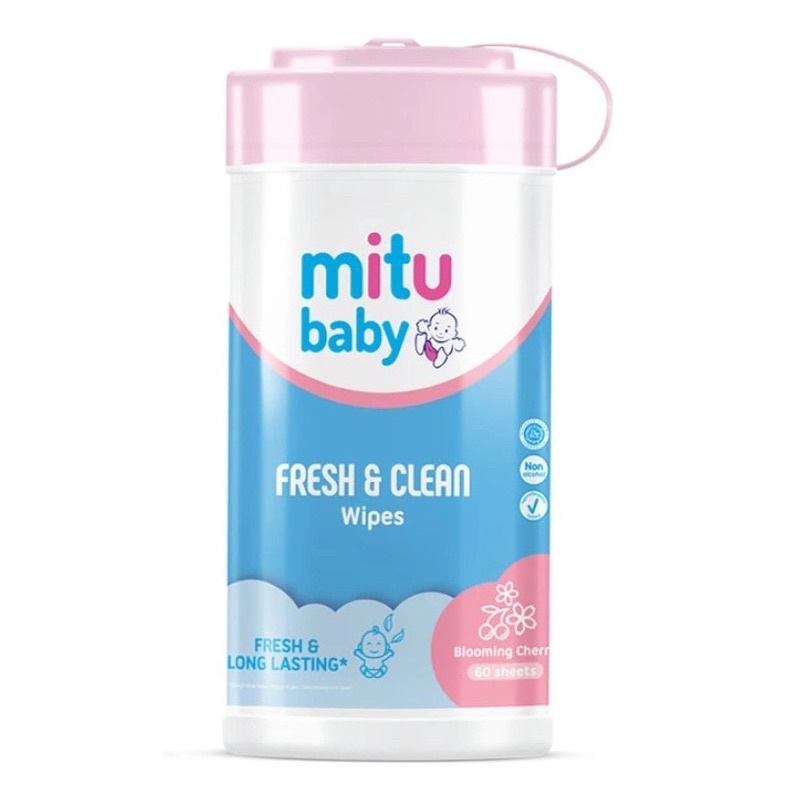 Mitu Baby Wipes Fresh &amp; Clean Refill Bottle Tissue Bayi Tisu Bayi isi Ulang Kemasan Botol 60Sheets