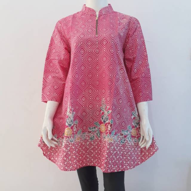 Tunik Batik Pink Motif Bunga Kawung Kecil