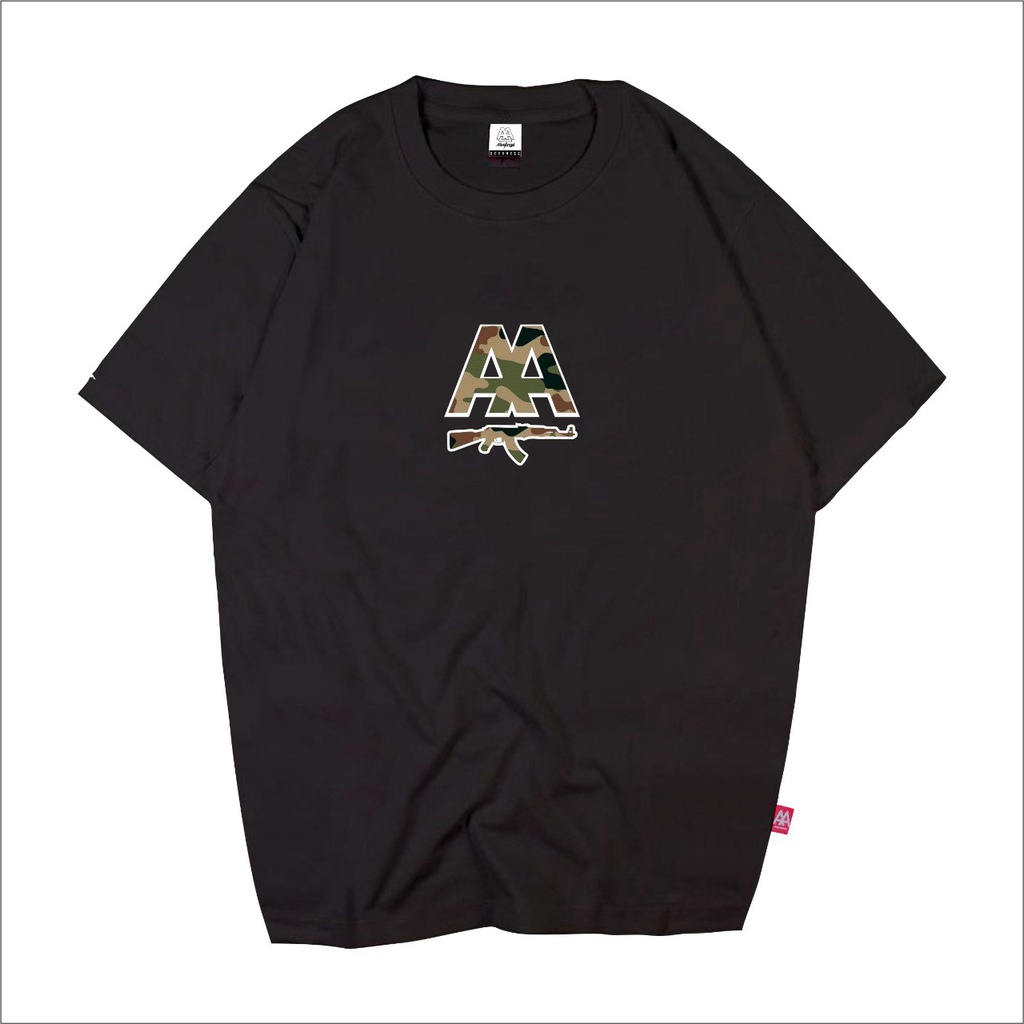 TSHIRT DISTRO SIMPLE UNISEX / ORIGINAL / KAOS HITAM / ALIVE ANGEL GOODNESS WEAR / MOTIF LORENG / CAM