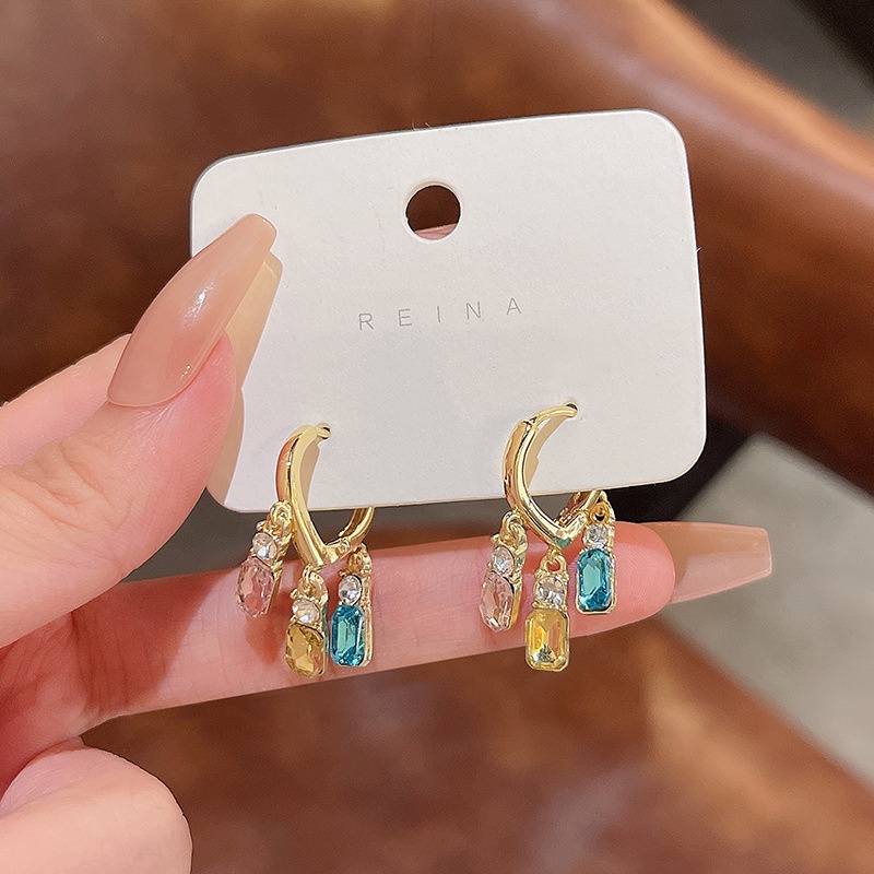 Anting Tusuk Gantung Bahan Sterling silver 925 Desain Hati Hias Kristal Warna Warni Gaya Mewah Untuk Wanita