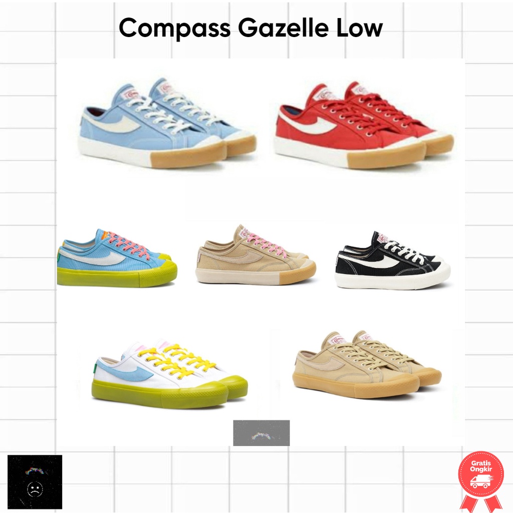Compass Gazelle Low Black White, Redgum, Bluesky, Matca White, Matcha Blue, Pink Frost, Cappucino