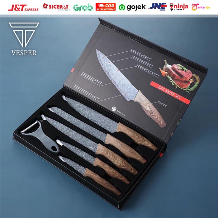 knife set 6pcs anti bacterial non stick stainless / chef knive set - CHEF KNIFE 6PCS promo