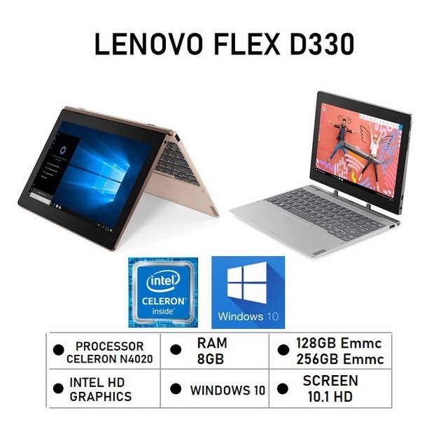 Lenovo FLEX D330 2in1 TOUCH N4020 8GB 256GB Win10 Pro 10.1" SURFACE