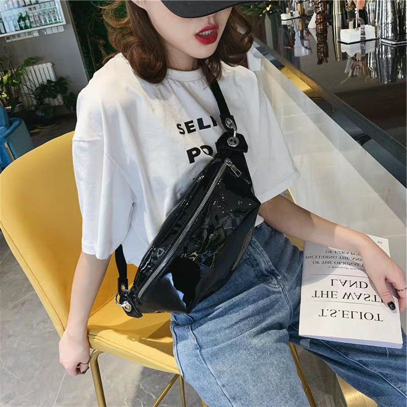 [ READY ] Tas Pinggang Wanita Waist Bag Glossy Hitam/Wastbag Wanita Import/Tas Murah tas hp waistbag waterproof tas wanita murah tas wanita branded tas wanita terbaru tas wanita kekinian tas wanita import