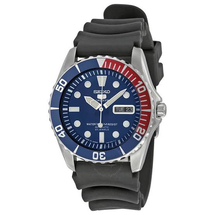 Seiko 5 SNZF15J2 Made in Japan Automatic Blue Dial Black Rubber Strap - Jam Tangan Pria