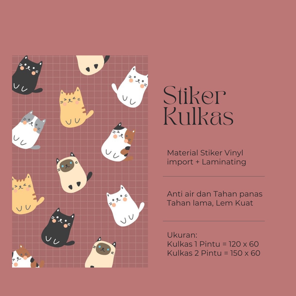 Stiker Kulkas 1 Pintu dan 2 Pintu Motif kucing Kode K-G12 - FX