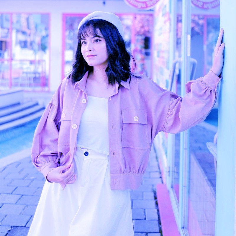 Busan Jaket Wanita Korean Style Oversize Saku Depan - Jaket Oversize Crop Outer-Lilac