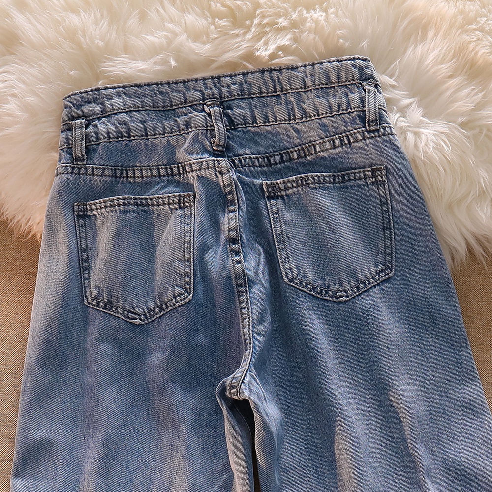 Korean Celana Panjang (Biru/Hitam) Jeans/Highwaist Straight Loose Jeans/Celana Jeans Wanita