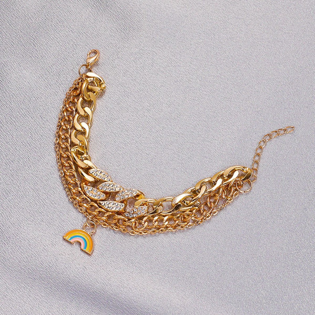 3 Pcs / Set Gelang Retro Metal Wanita - Chain Bracelet Retro Rainbow Fashion Korean Import