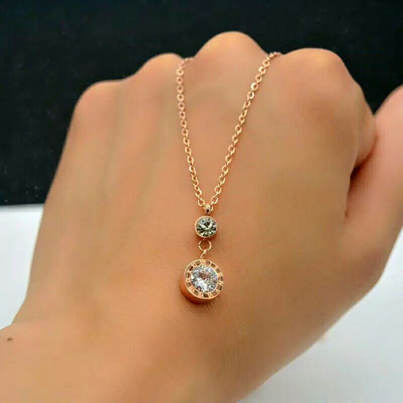 GG Kalung Rose Gold Aksen BVL*G*A*RI Titanium Lapis Emas 18k#KL-BVES