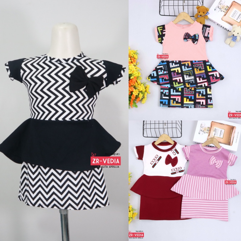 Dress Viona Lengan 1-2 Tahun / Dres Anak Perempuan Motif Lengan Pendek Baju Fashion Kids Pesta Adem