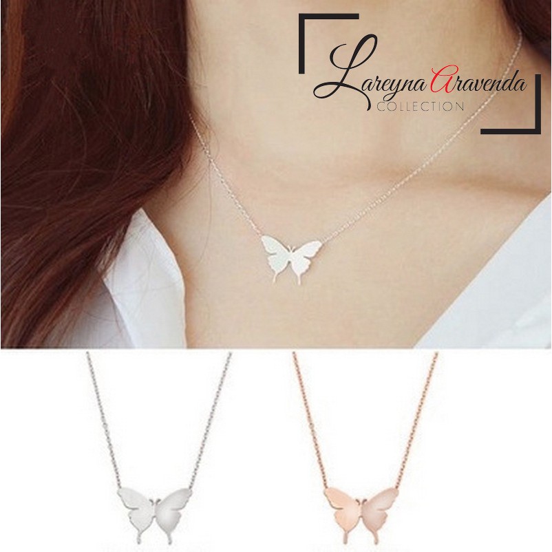 Lareyna Aravenda Kalung + Liontin S925 Wanita Model Kupu Kupu Butterfly KL064