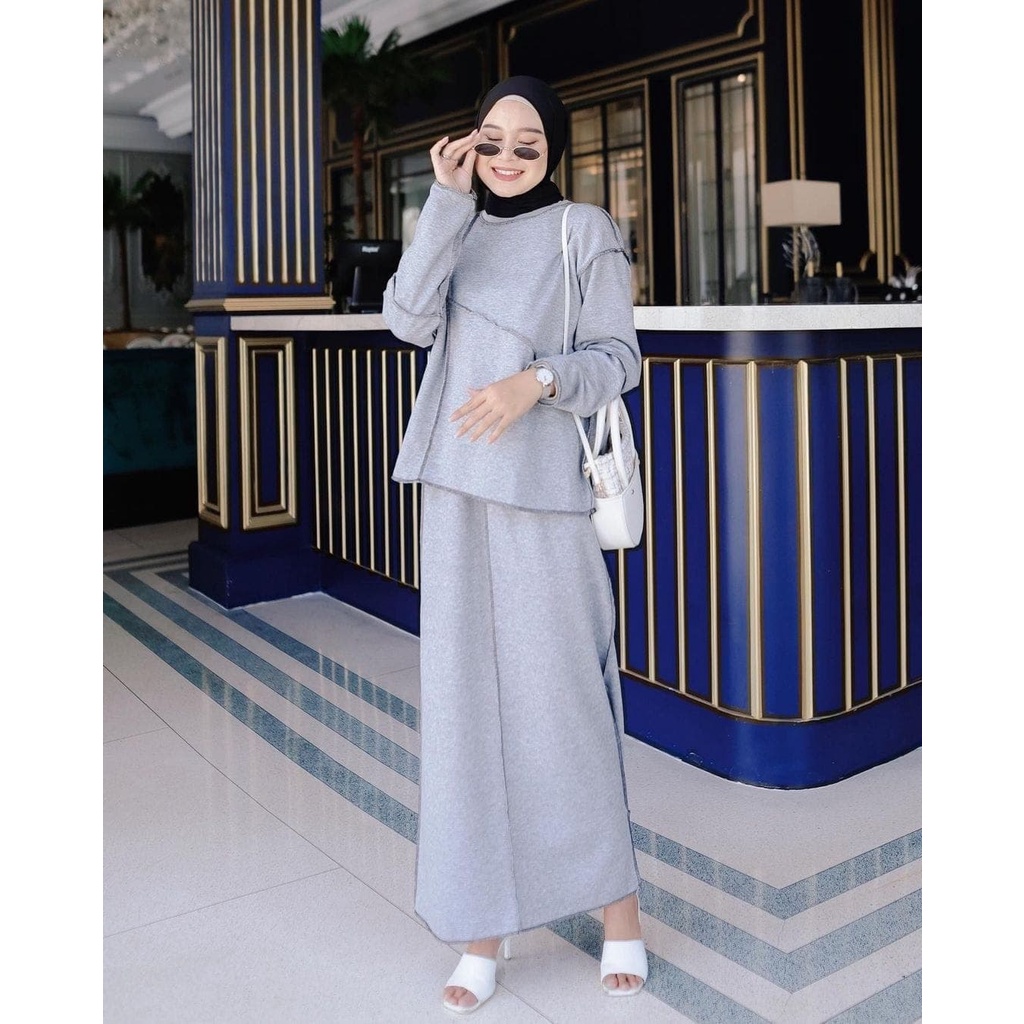 Claudia One Set Bahan Fleece Setelan Wanita Terbaru 2021 Kekinian Setelan Baju dan Rok Wanita Muslim