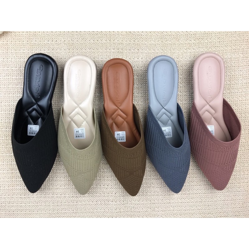 GRAVICI - Sepatu Slip On Mules Wanita Bahan Rajut Import JA 69