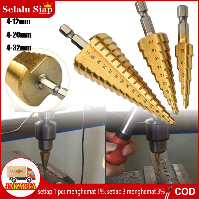 Mata Bor 3 PCS/6PCS STEP DRILL dril mata bor Pagoda besi kerucut Cone drill hole saw 4-32 4-20 4-12