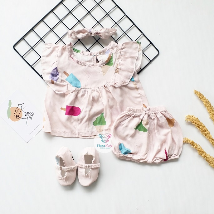 Plazababyku MX SIENNY SETELAN BANDO CPDK setelan bayi motif bunga yang lucu free headband + sepatu part2